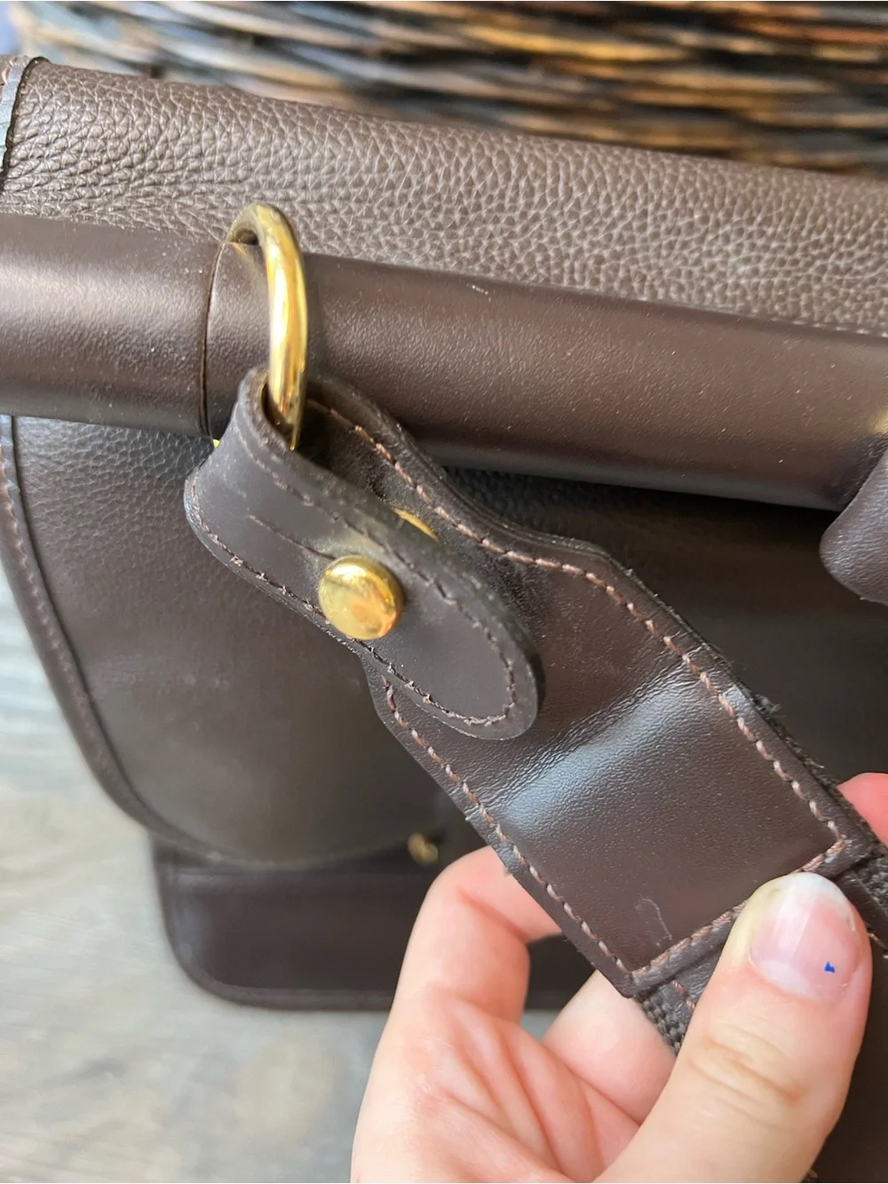 Longchamp Dark Brown Leather Briefcase with Gold Hardware